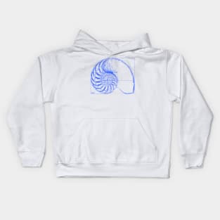 Fibonacci on a nautilus shell (blue) Kids Hoodie